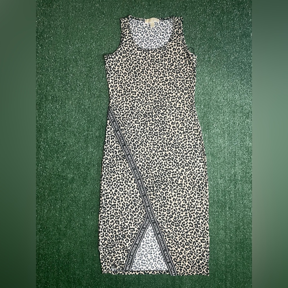 Michael Kors Leopard Print Tank Midi Dress in Tan and Black